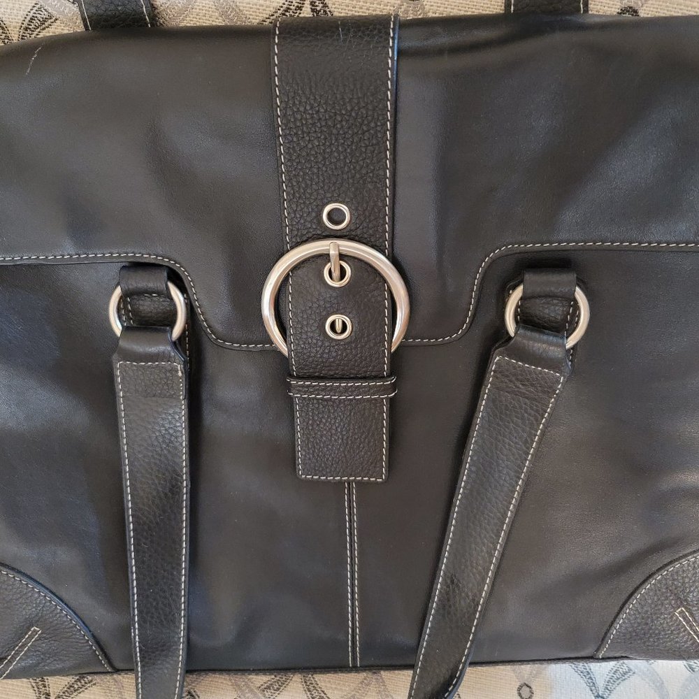 Franklin Covey black leather laptop tote